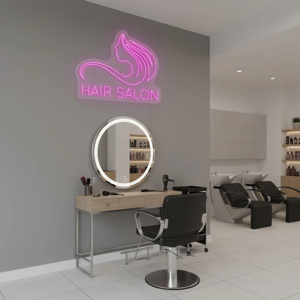 Hair Salon with Elegant Woman Silhouette LED Neon Sign - Image 3