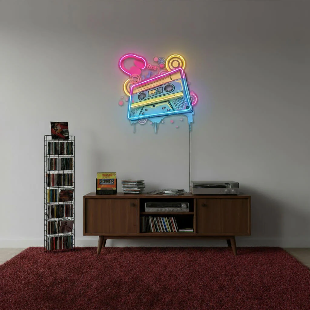 Retro 80s Cassette Tape UV Print LED Neon Art Sign - Image 3