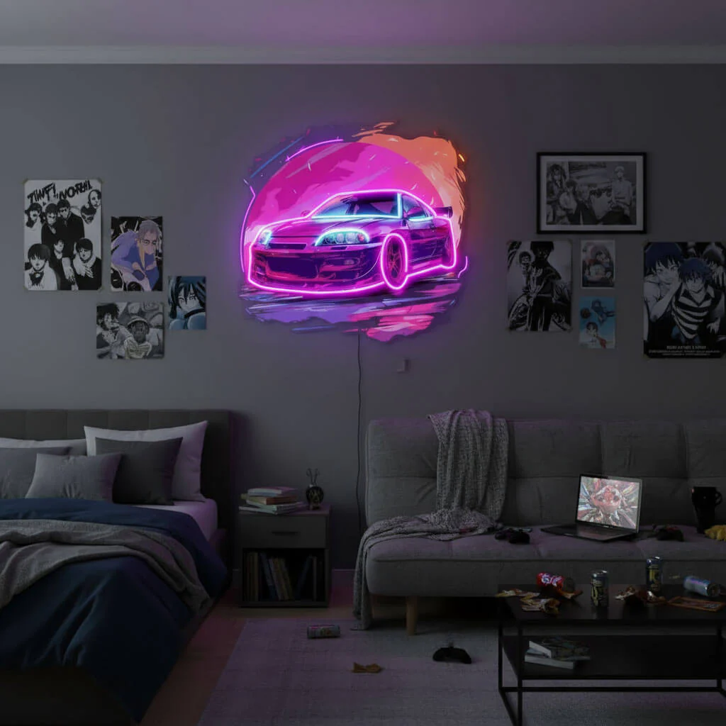 Synthwave Car Moon UV Print LED Neon Art Sign - Image 3