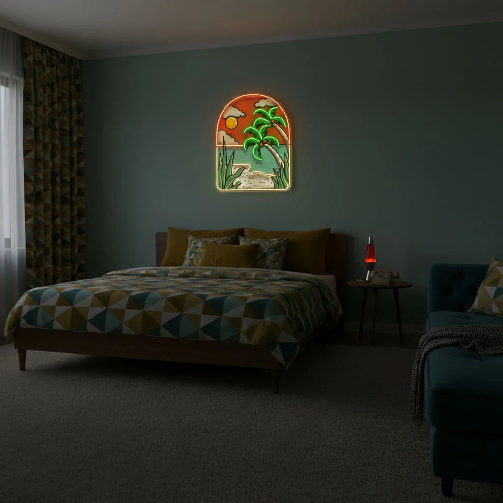 Tropical Beach Scene UV Print LED Neon Art Sign - Image 3